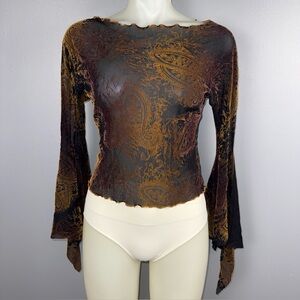 Kitty Top Velvet Burnout S/M Bell Sleeve Whimsigoth Witch Dark Fairycore *READ